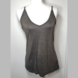 Jennifer Lopez Black and Gold Metallic Fitted Tank